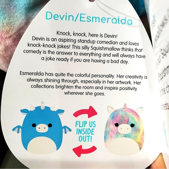 NWOT 12” Devin the Dragon & Esmeralda the Unicorn Flipamallow Squishmallow - Picture 5 of 5